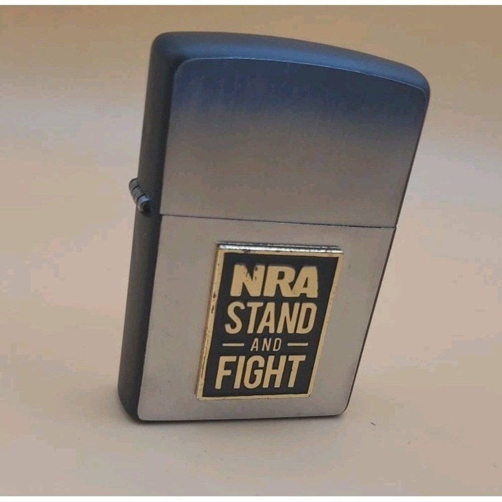 Zippo Lighter With A Stand And Fight, NRA Medallion Silver And Black,  Preowned - Picture 4 of 5